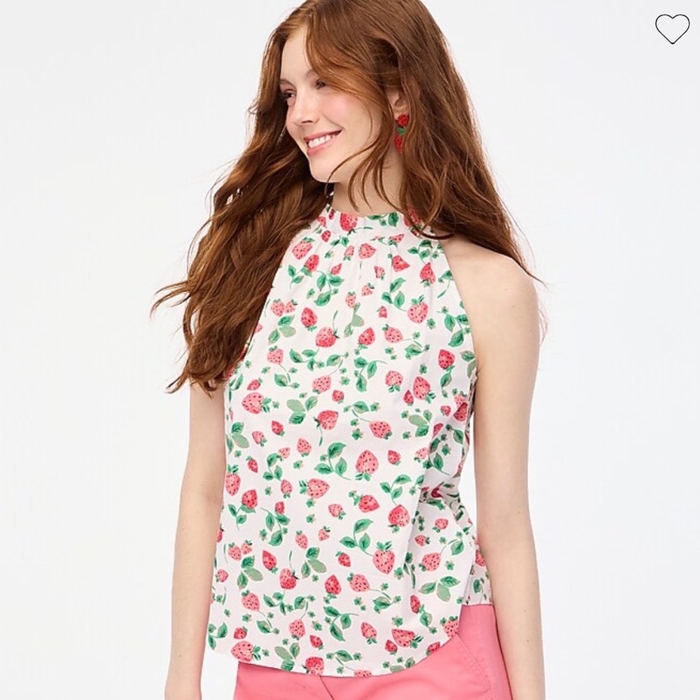 J. Crew Factory Strawberry Print Bow-Back Halter Top